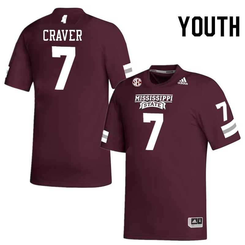 Youth #7 Mario Craver Mississippi State Bulldogs College Football Jerseys Stitched-Maroon